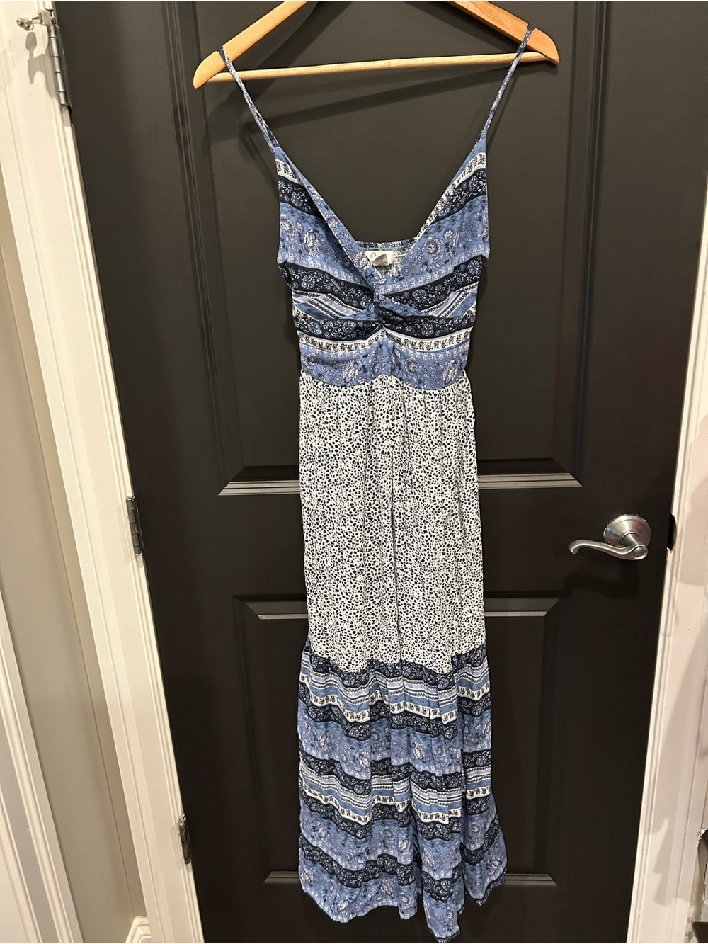 Jopna Blue Paisley & Dot Maxi Dress with Spaghetti Straps